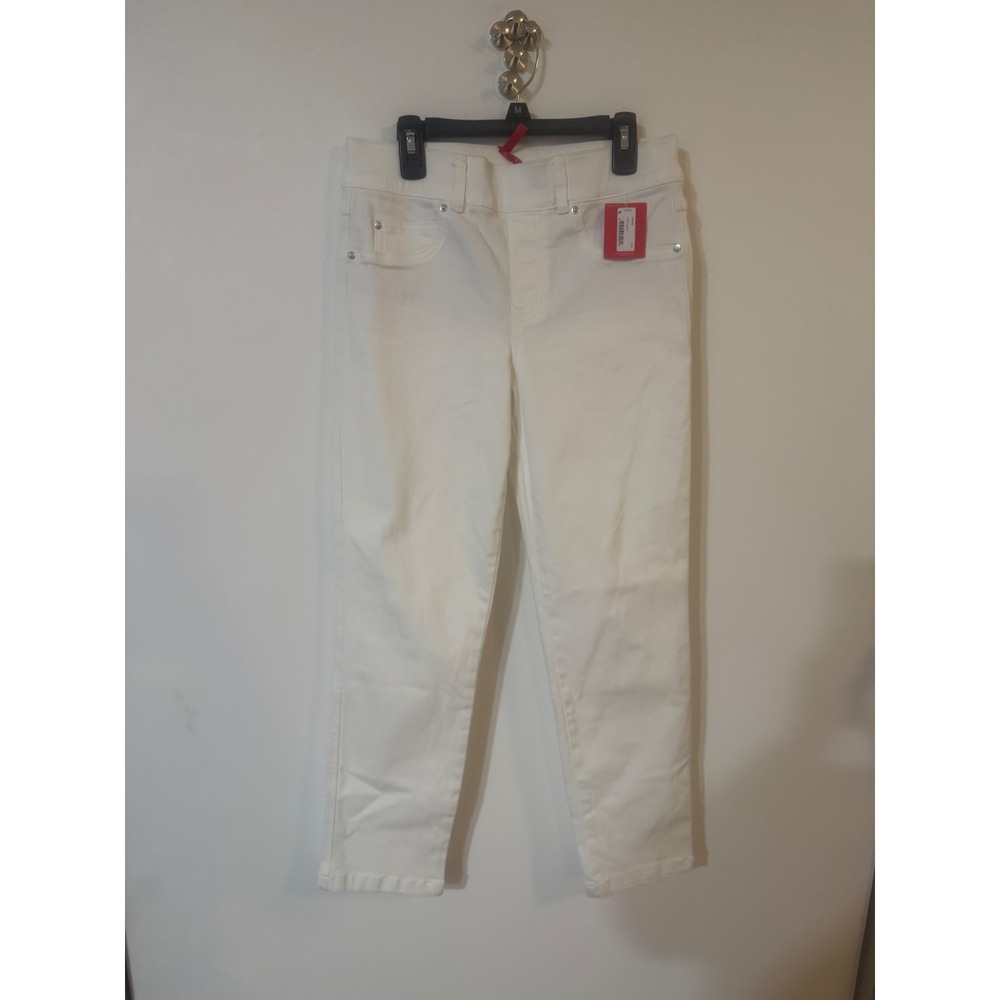 Spanx White Ankle Straight Leg Jeans Petite Small Pull On Shaping Denim NWT